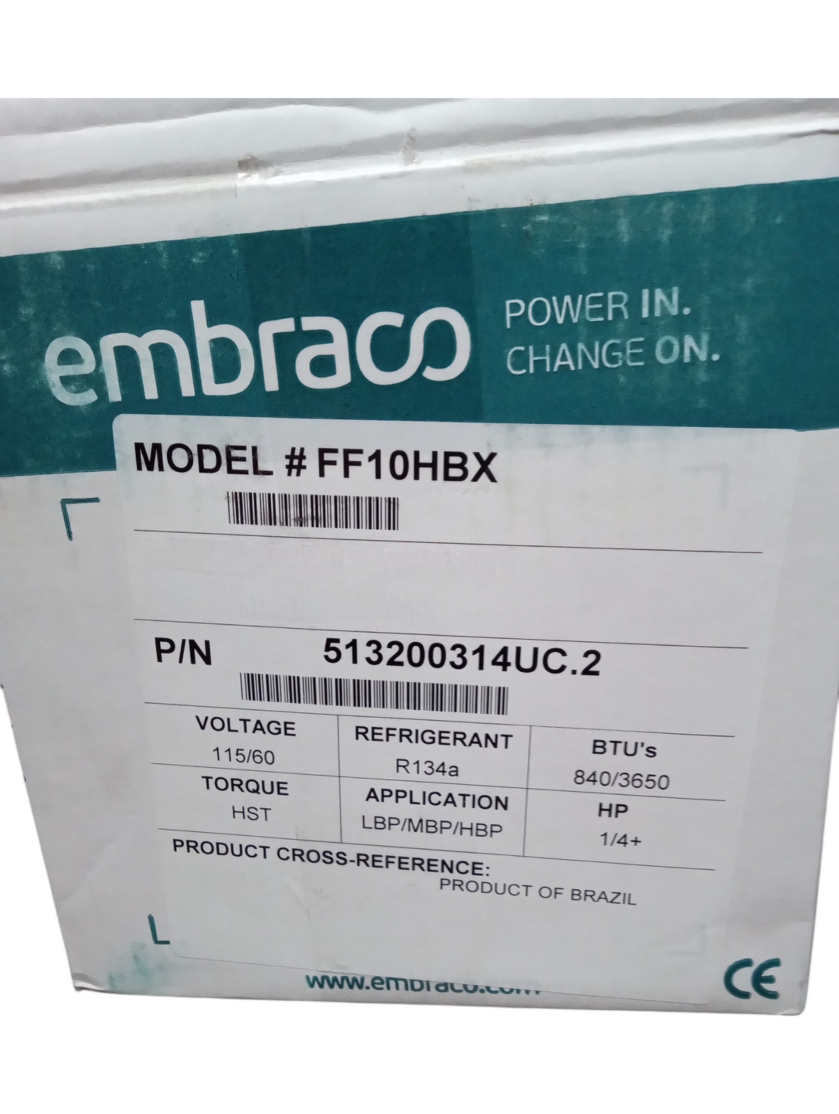 Embraco Refrigerator Compressor FF10HBX 1/4+ HP R134a