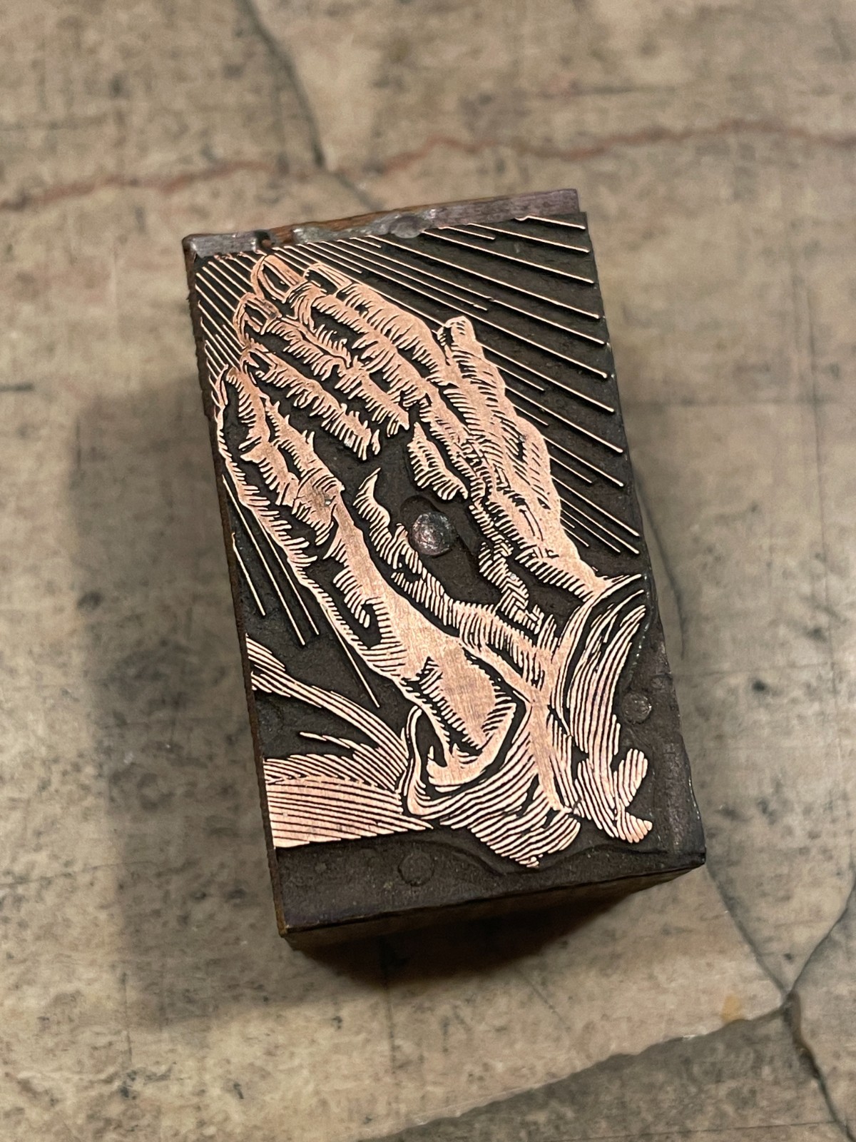 Printing Letterpress Printers Block Praying Hands Antique Copper (1560)