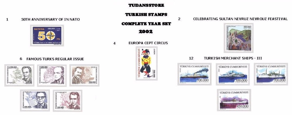 TURKEY 2002 COMPLETE YEAR SET, INCLUDES OFFICIAL STAMPS, MNH