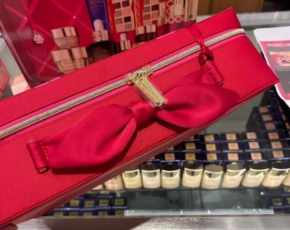 Estee Lauder Cosmetic Makeup Bag Train Case Red