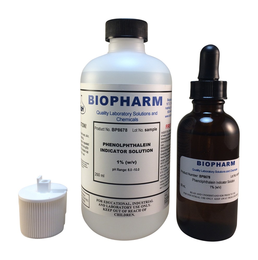 Phenolphthalein Indicator 1% Solution 250 mL (8 oz) Bottle plus 1 Dropper Bottle