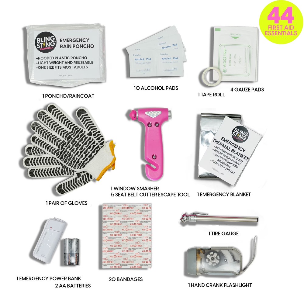 BLINGSTING, Car Emergency Kit, Pink