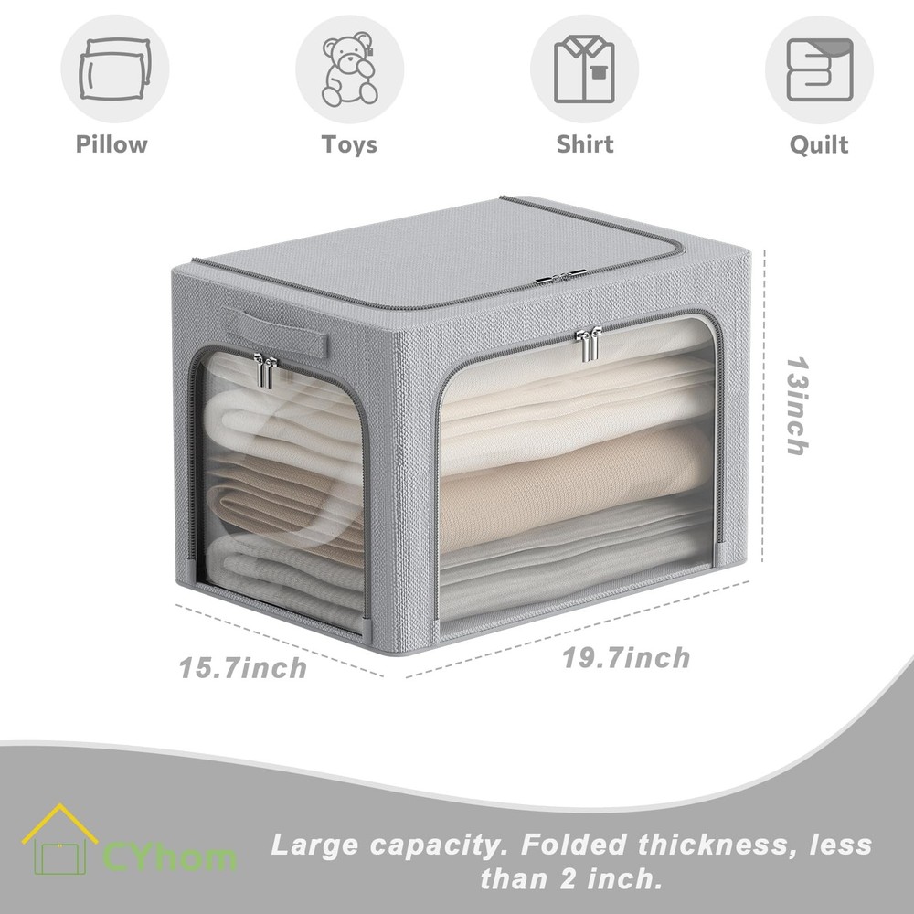 3Pack Classic Stackable Foldable Storage Bin - Metal Frame Storage Box with C...