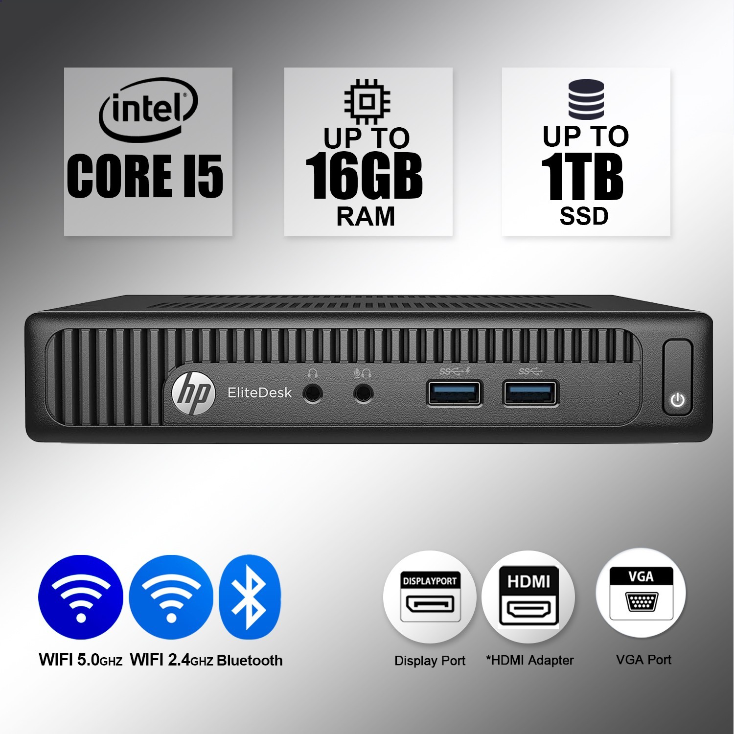 HP Micro Desktop Computer PC i5 , up to 16GB RAM 1TB SSD, Windows 11 Pro WiFi