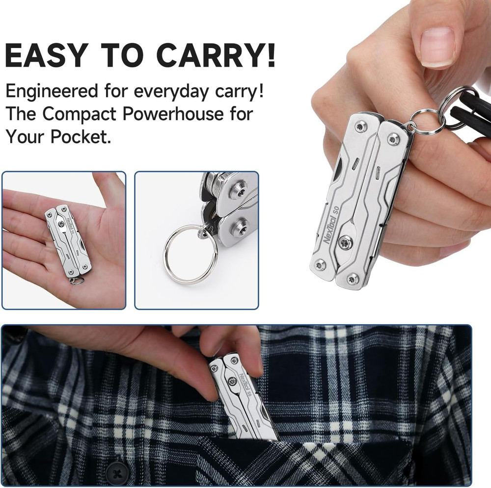 Micro Sailor Scissors S0, Mini Keychain Multitool with Serrated Scissors, 8-In-1