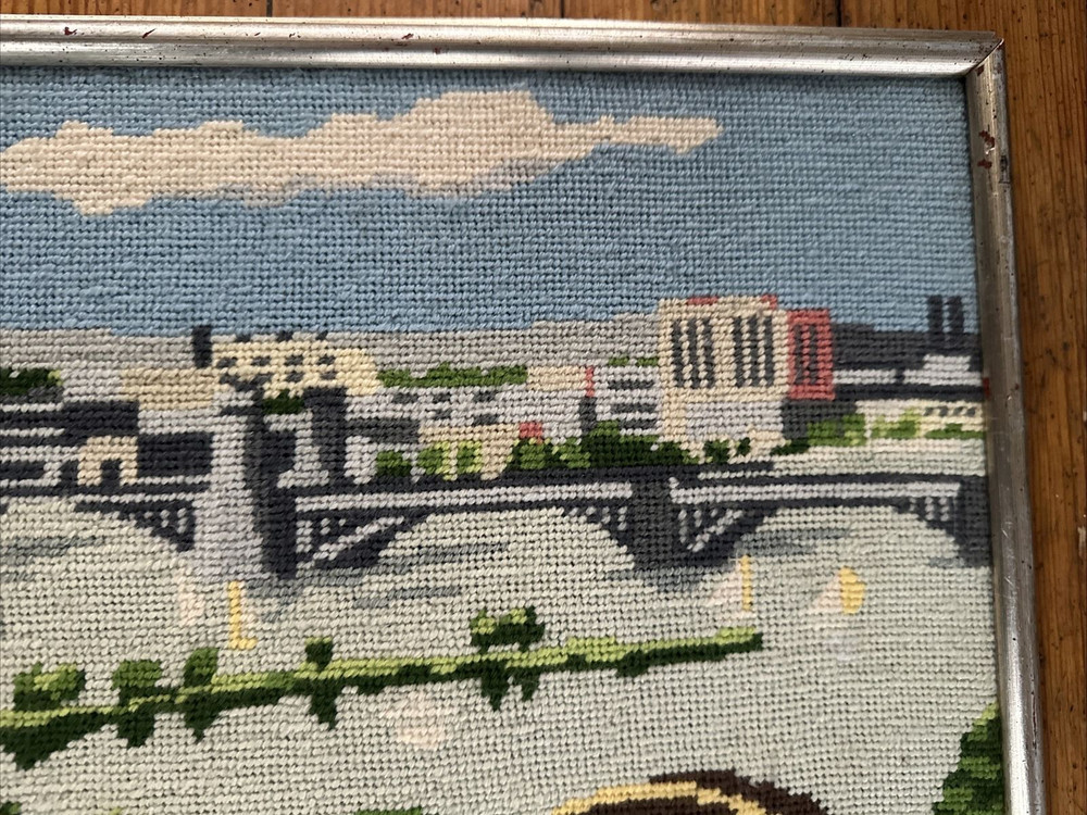 Handmade Framed Needlepoint Hatch Shell Boston 14" X 17"