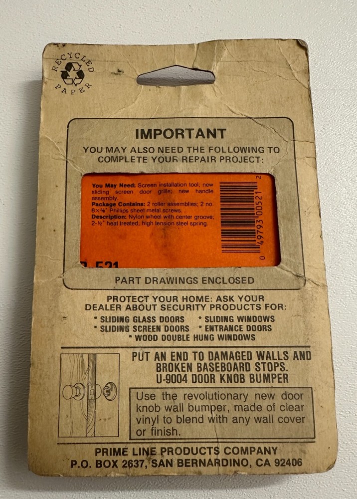 B-521 Sliding Screen Door Spring tension Replacement Hardware