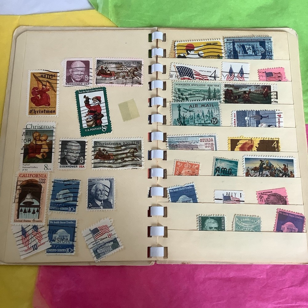 Vintage 2 Stamp Collector’s Stock Books WITH Approx.100+ Per- 1960’s 70’s 80’s