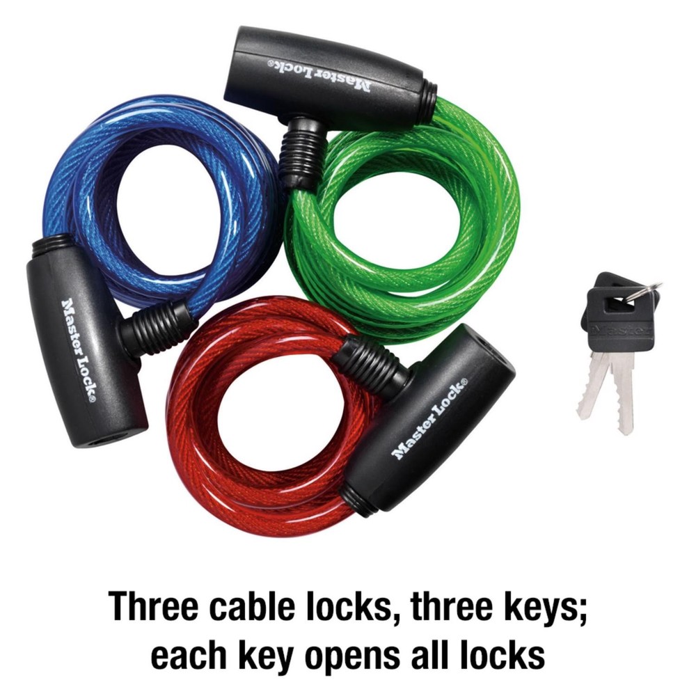 Master Lock 8127TRI Keyed-Alike Vinyl Multi Purpose Cable Lock 6 ft.
