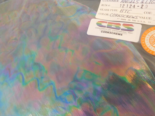 Dichroic Glass:CBS 90 Corkscrew Rainbow Pattern on Thin Clear - 3"Sq