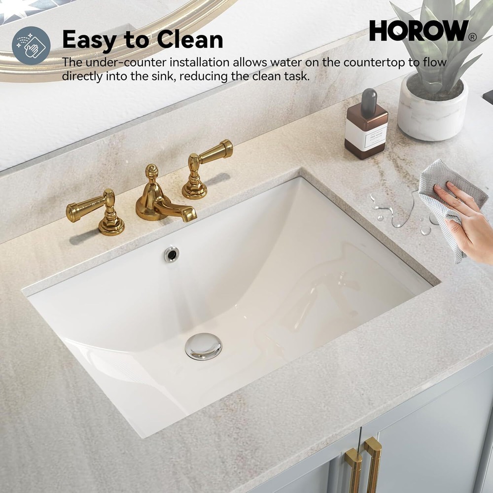 HOROW 24'' Undermount Bathroom Sink Rectangular Glazed Ceramic Lavatory Vanity