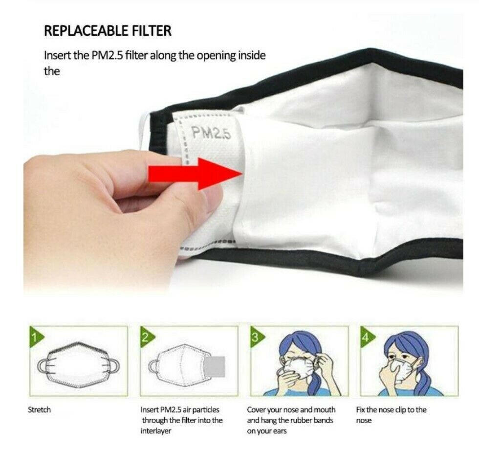 FACE MASK WASHABLE REUSABLE INCLUDES (2) PM2.5 FILTERS