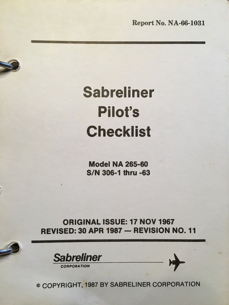 Sabreliner NA-265-60 Pilot's Checklist