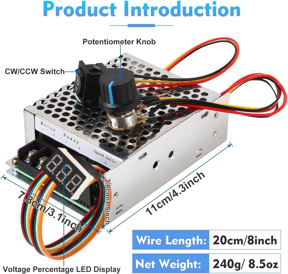 DC Motor Speed Controller DC 10-55V Rated 40A LED Display Stepless Adjustable