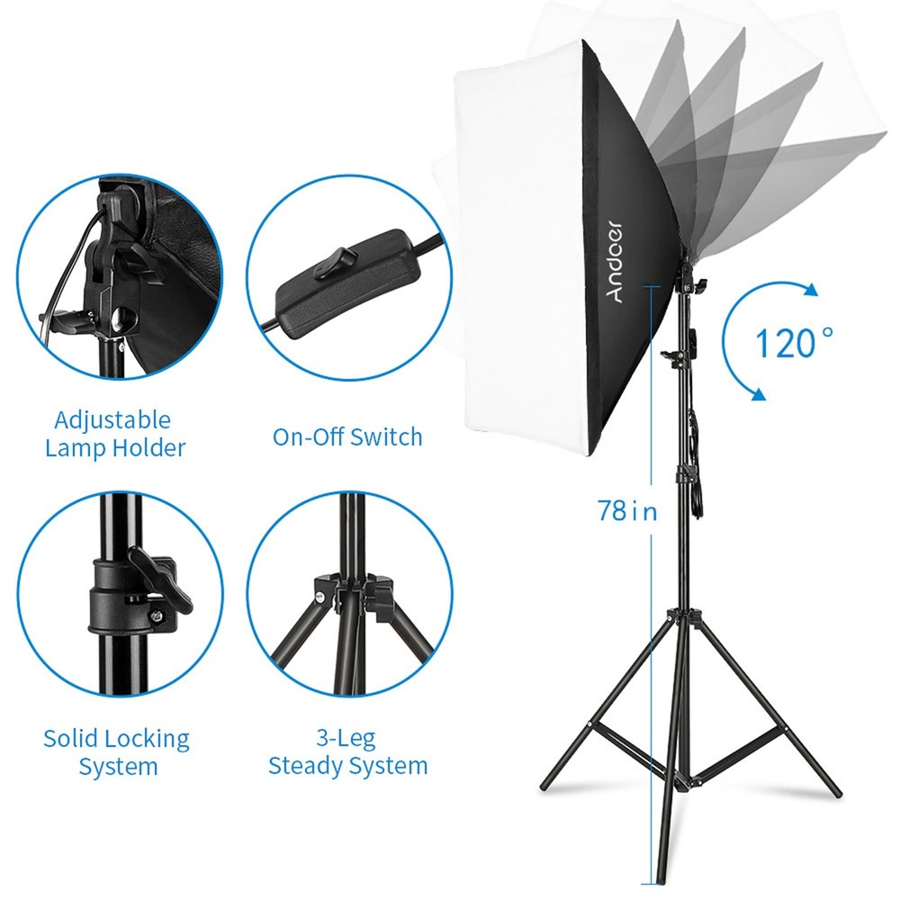 Complete Studio Photography Set With 3 Softboxes 5 Umbrellas 2m Light Stands 3