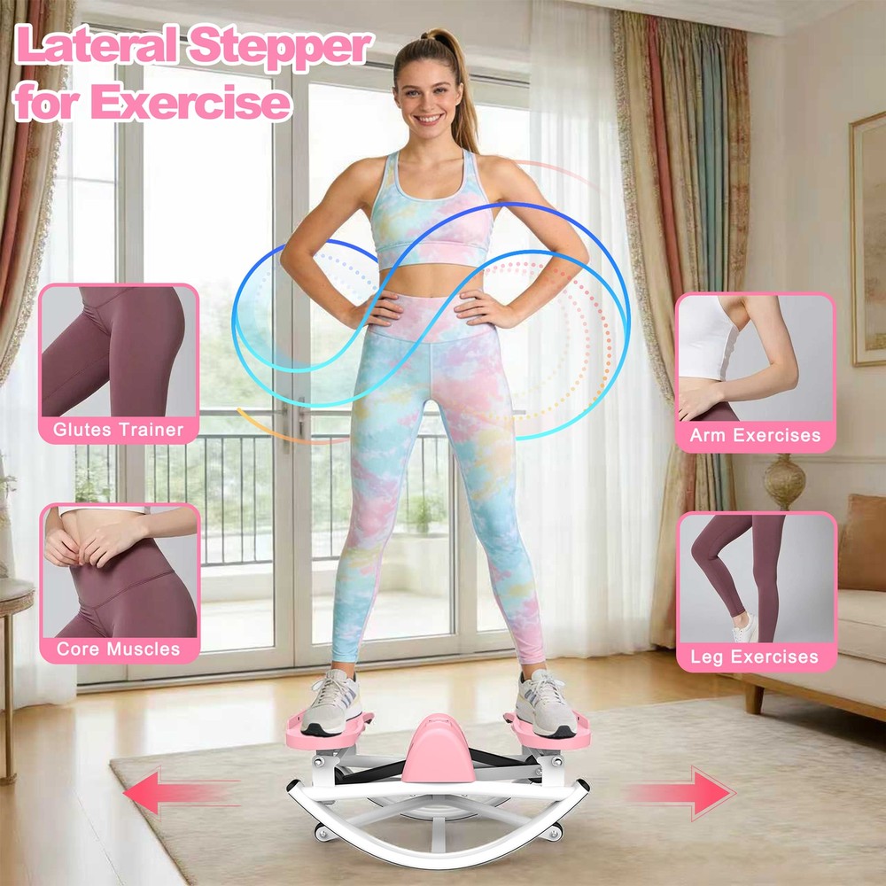 Lateral Stepper for Exercise-Rocking Stepper Machine with Resistance Bands Pink