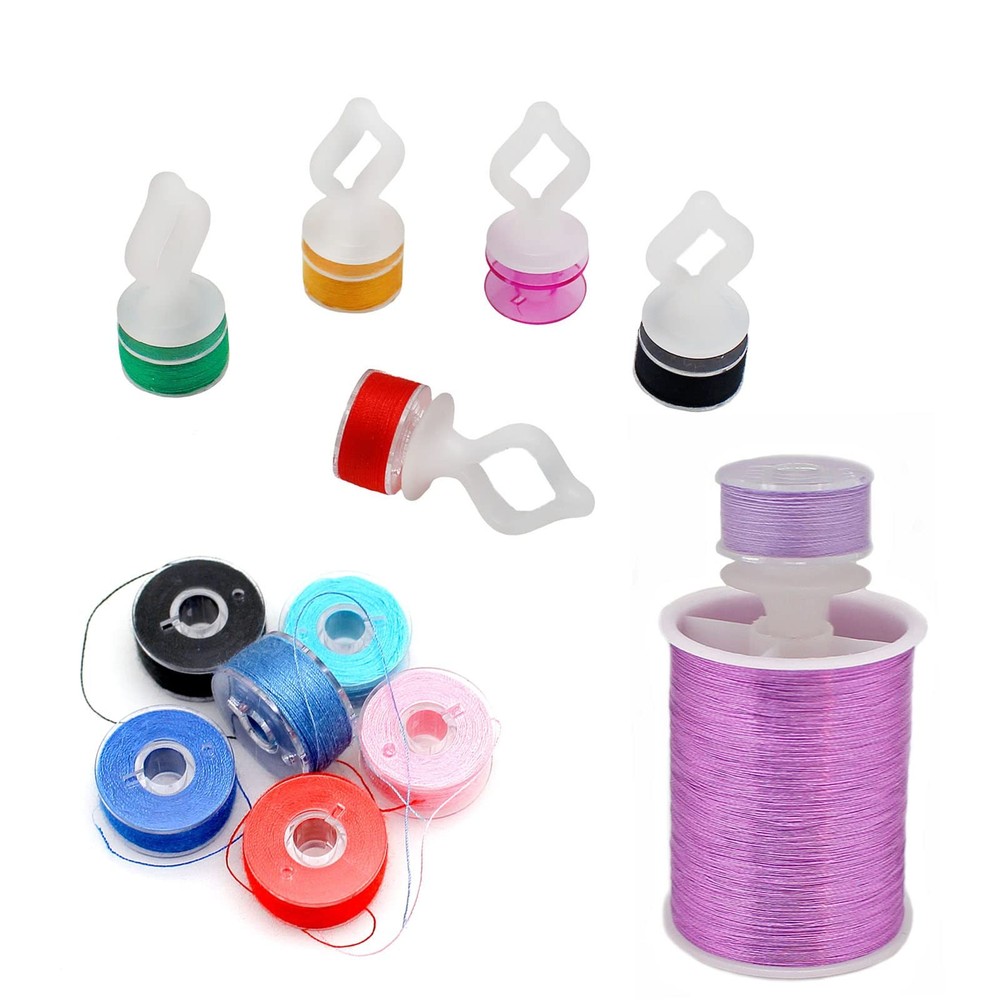 60 PCS Semi Clear Silicone Thread Spool Savers Huggers Bobbin Clips Holders