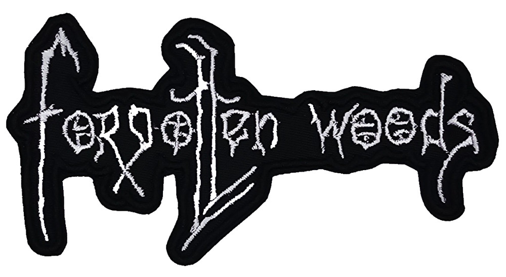FORGOTTEN WOODS WHITE LOGO (shaped border) EMBROIDERED PATCH
