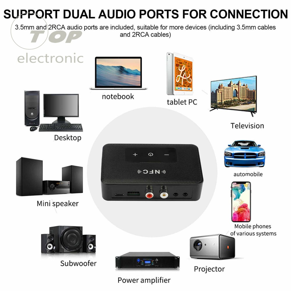 Bluetooth 5.0 RCA Audio Receiver Transmitter 3.5mm AUX NFC Wireless Adapter