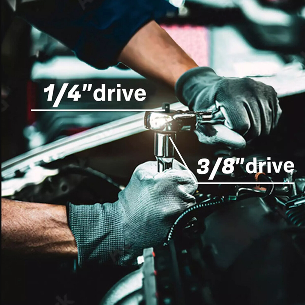 53 Pc SAE and Metric Mechanics Tool Set and Ratchet Socket Set 1/4in 3/8in Drive