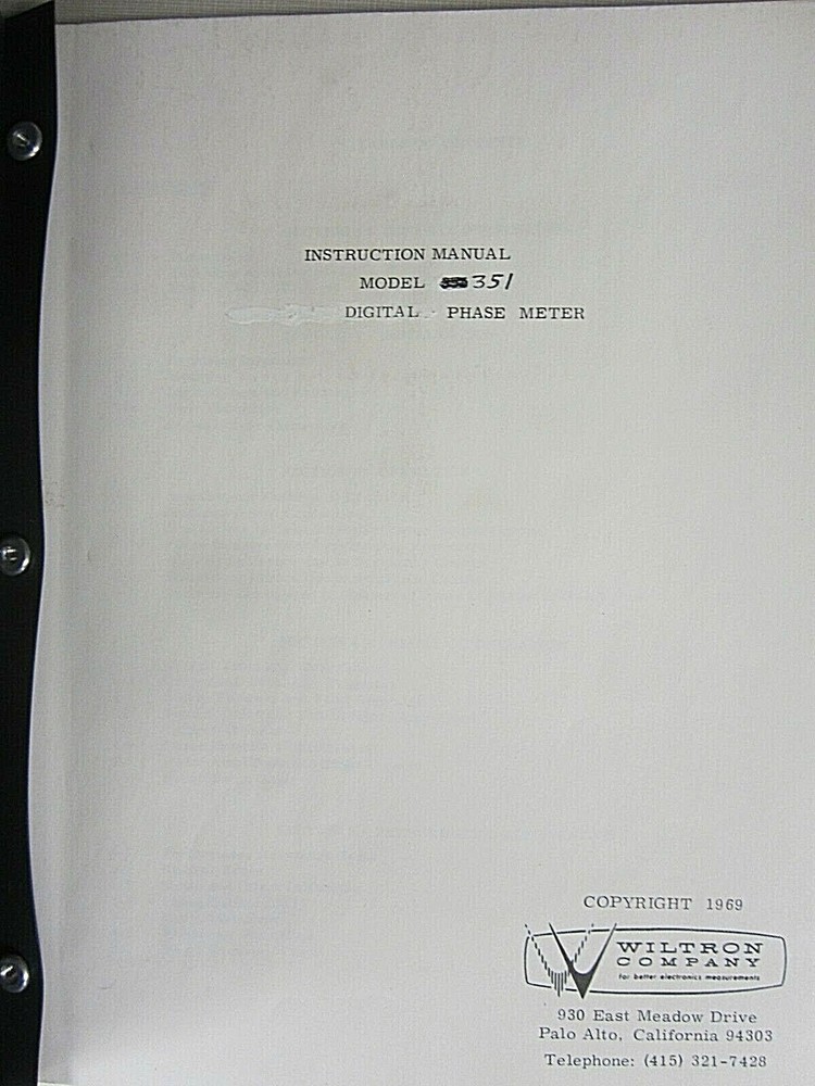 Wiltron Model 351 Digital Phase Meter Instruction Manual