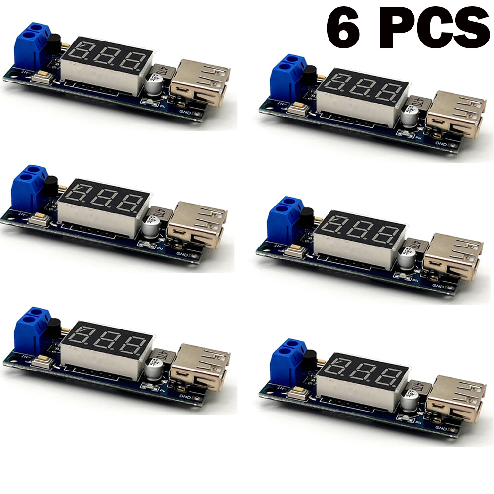 6PCS DC-DC Step Down Buck Converter to 5V USB Module - With Voltmeter