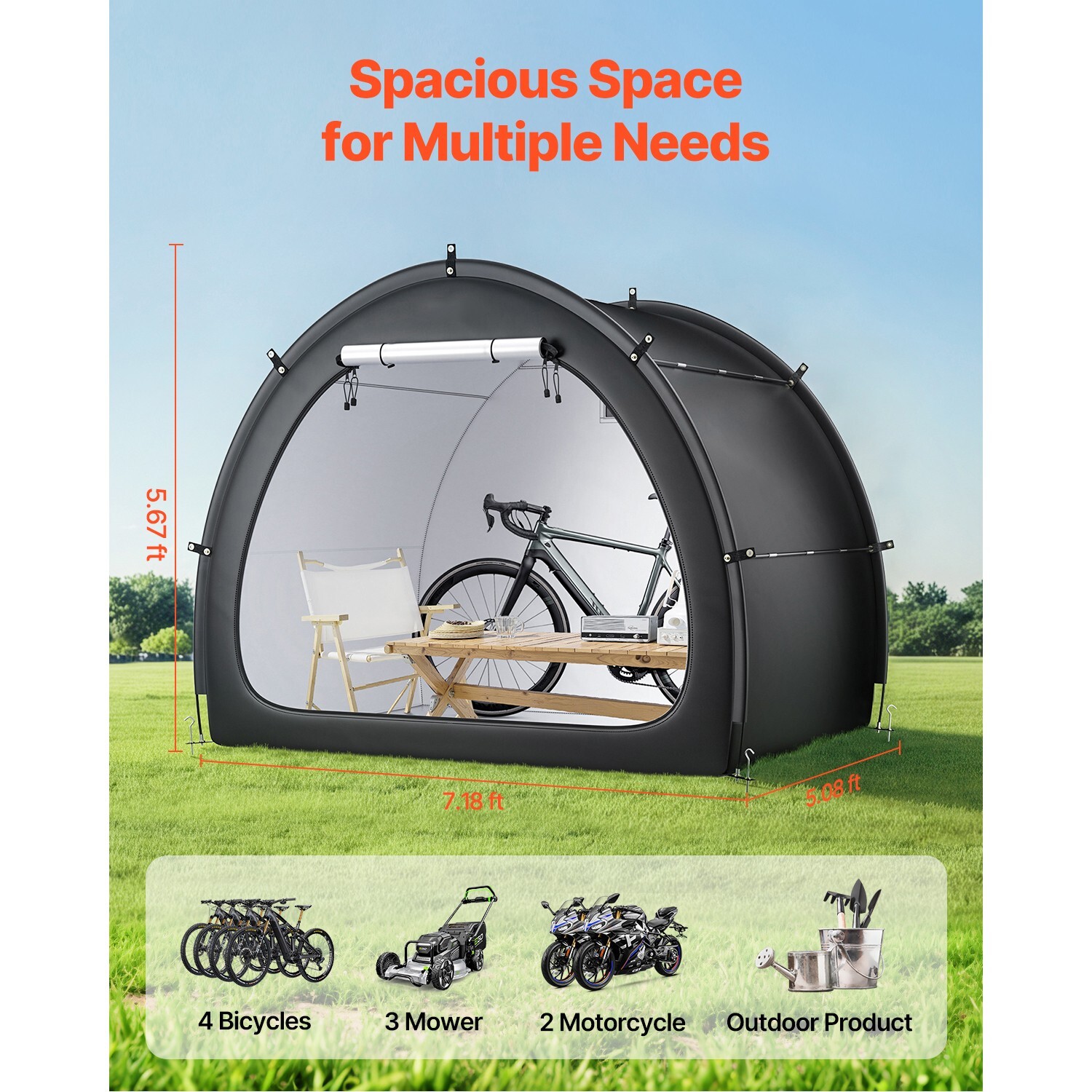 Outdoor Bike Storage Tent Fan-Shaped Waterproof Bike Tent Shed for 4 to 5 Bikes