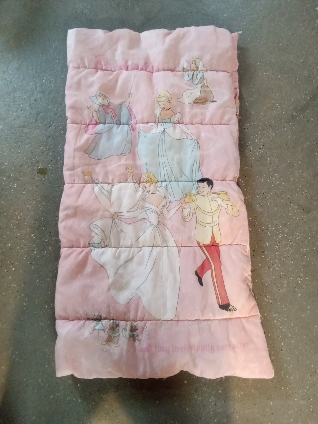 Vintage 90s Disney Princess Cinderella Prince Charming Wedding Pink Sleeping Bag