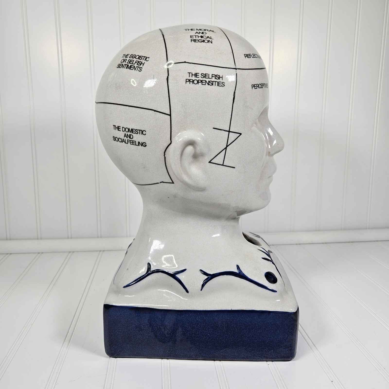 Phrenology Bust Table Head Statue 13” Ceramic Vintage Porcelain Pseudoscience
