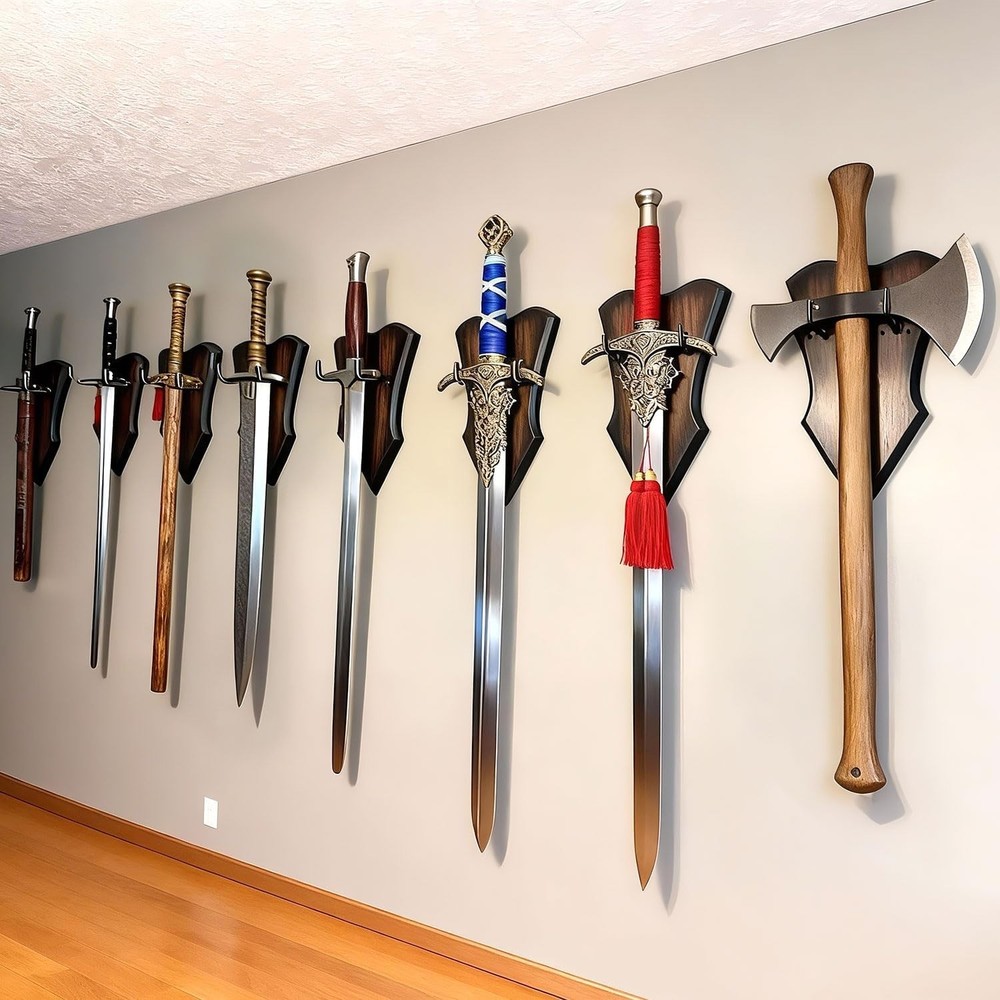 Sword Plaque Wall Mount Vertical Display Holder Adjustable Stand Medieval Dagger