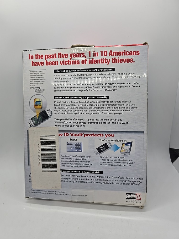 ID Vault Guard ID Systems STOP ONLINE IDENTITY THEFT Windows XP Secure Passwords