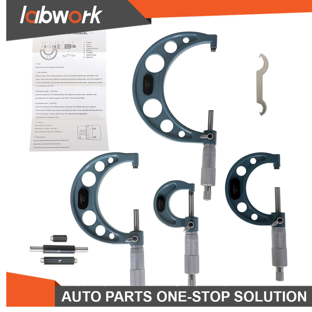 Labwork Premium Outside Micrometer Set Machinist Tool Precision Carbide Tip 0-4"