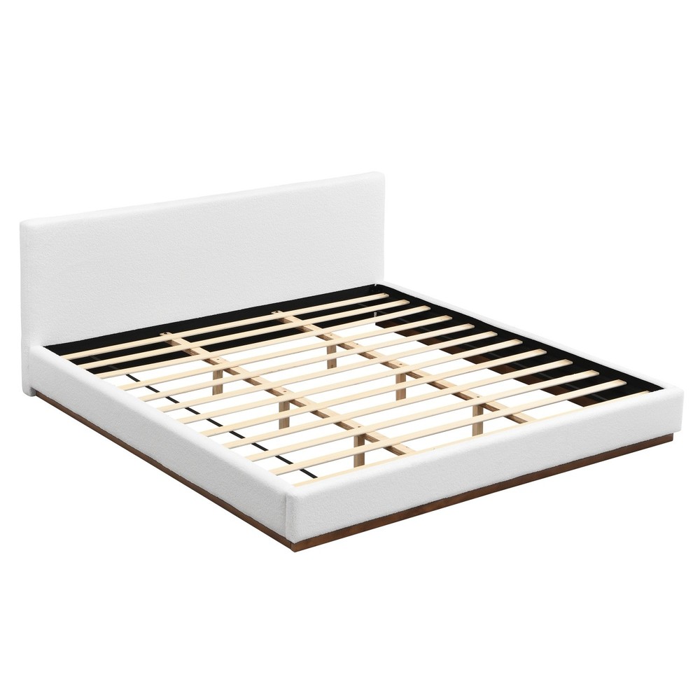 King Size Modern Upholstered Platform Bed Frame w/ Headboard & Solid Wood Base