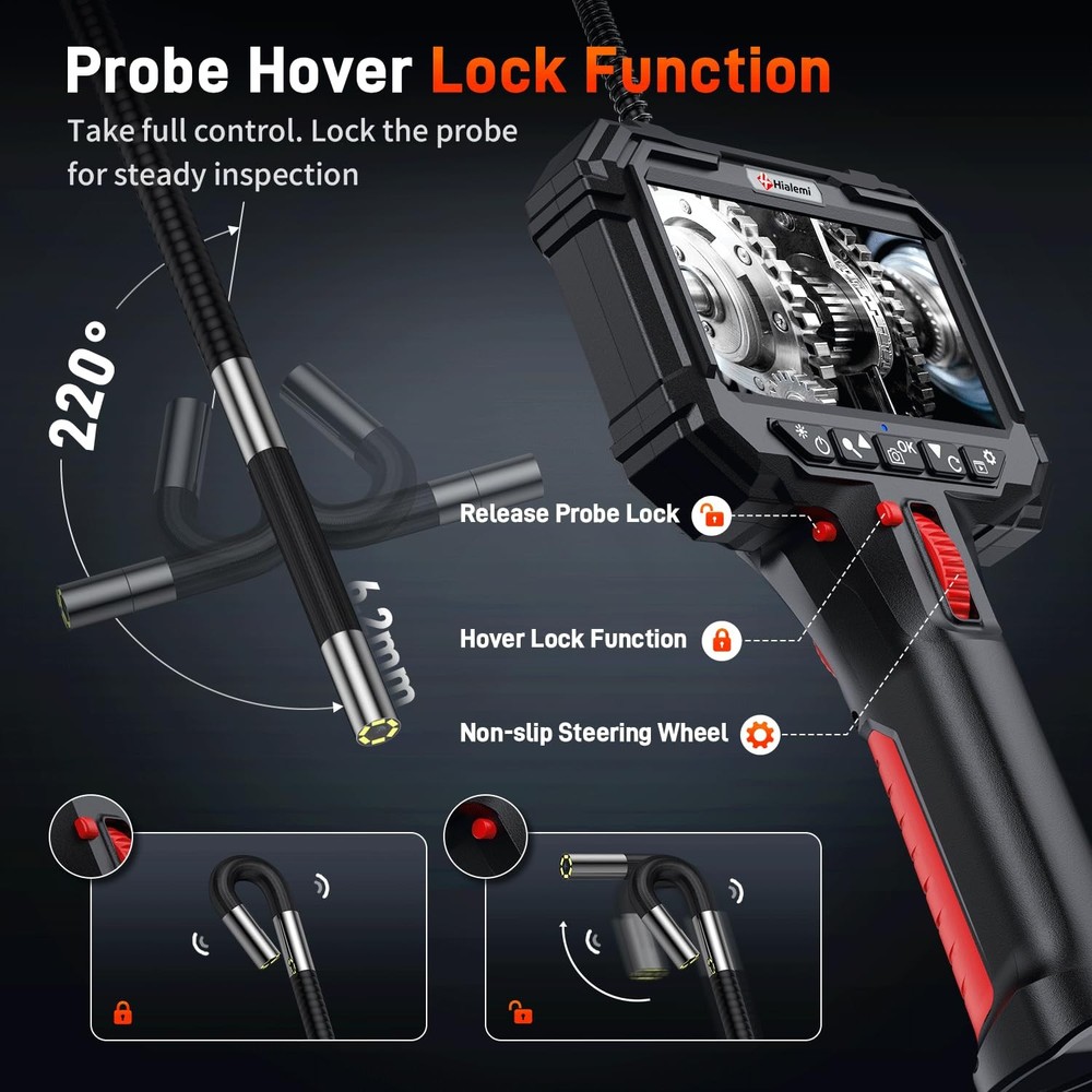 Two-Way Articulating Borescope with Probe Hover Lock, 6.2mm Endoscope Camera ...