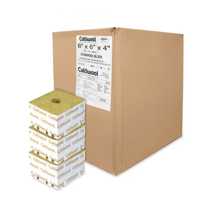 Cultiwool 6" x 6" x 4" Block w/ Optidrain Case of 64 CUL664 rockwool
