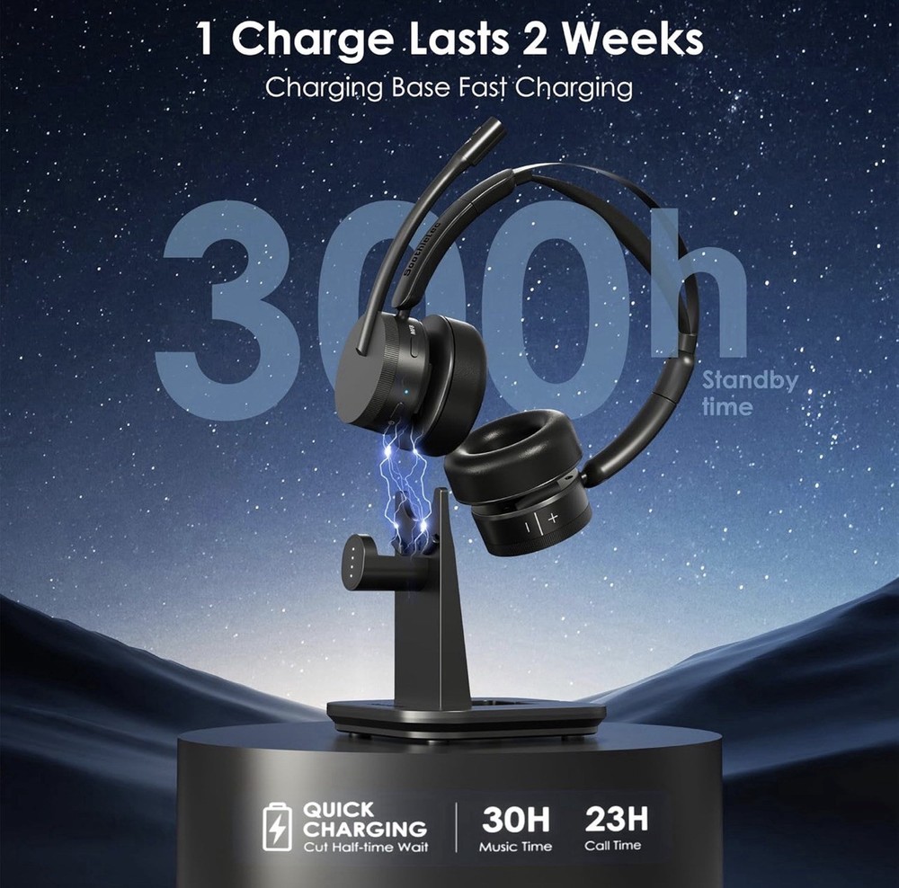 Wireless Headset with Mic for Work(Upgrade Volume Knob & Charging Indicator),...