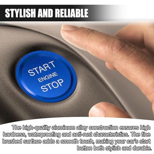 Car Engine Start Stop Push Botton Cover, Aluminum Auto Key Ignition Switch Blue