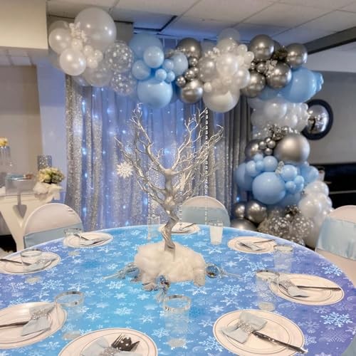 3 Pack Snowflake Tablecloths for Round Table, 84x84'' Blue Purple Plastic