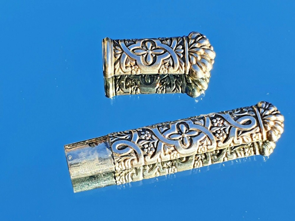 Silver Sewing Needle Case, Etui, Ornate Repousse design