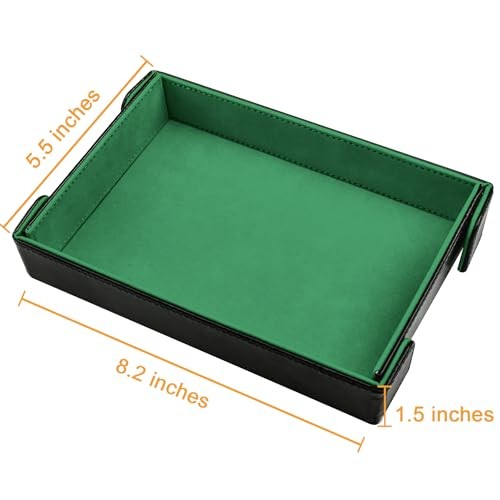 Magnetic Folding Dice Tray Rectangle Dice Rolling Tray PU Leather Dice Green