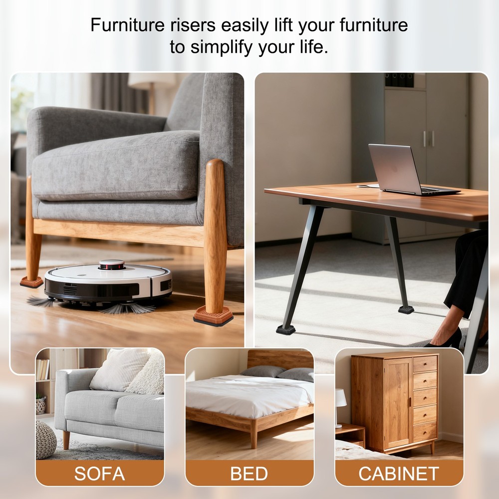 Bed Risers, Square Heavy Duty Stackable Lift Block to 2 Inch, Brown