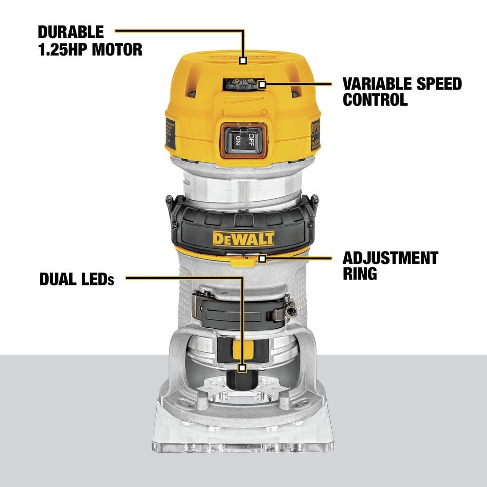 DEWALT DWP611 Compact Router – 1-1/4 HP, Variable Speed, Fixed Base, New