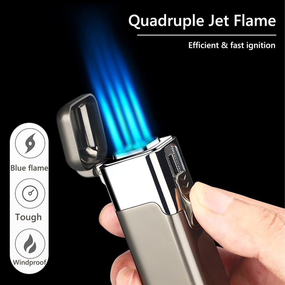 1-2PCs Torch Lighter Quad Jet Lighter Flame Butane Lighter Refillable Adjustable