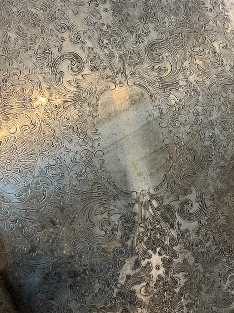 Vintage Silver Plated Tray Ornate Engraved Design Two Handles