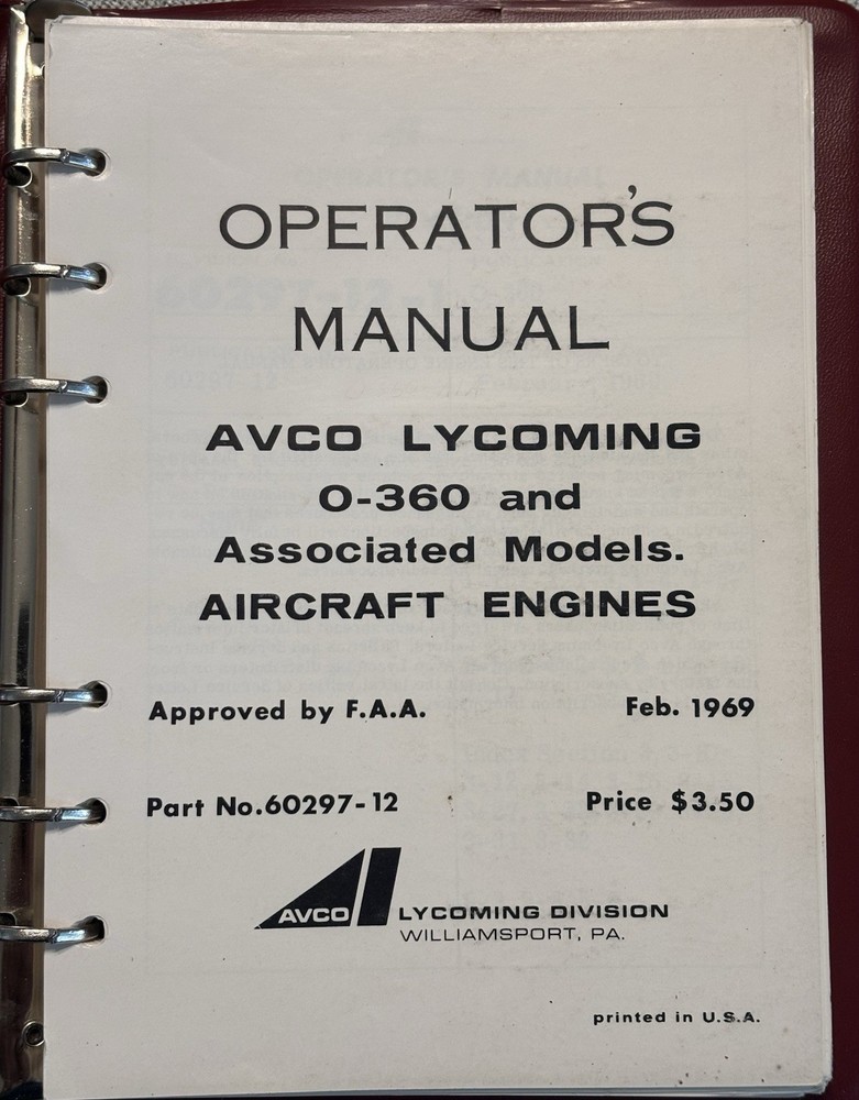 Avco-Lycoming 360- Engine Operation Manual