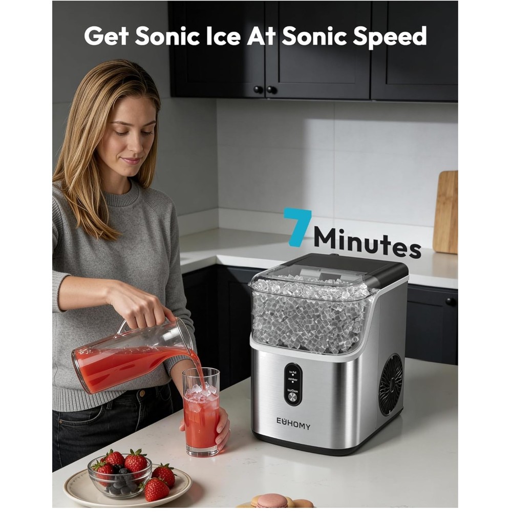 Fast Countertop Sonic Ice Maker, Self-Cleaning