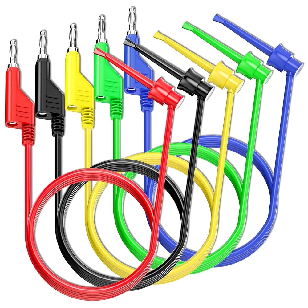 5-Pack 4mm Stackable Leads with Hook Clips – Ideal for Electrical Testing
