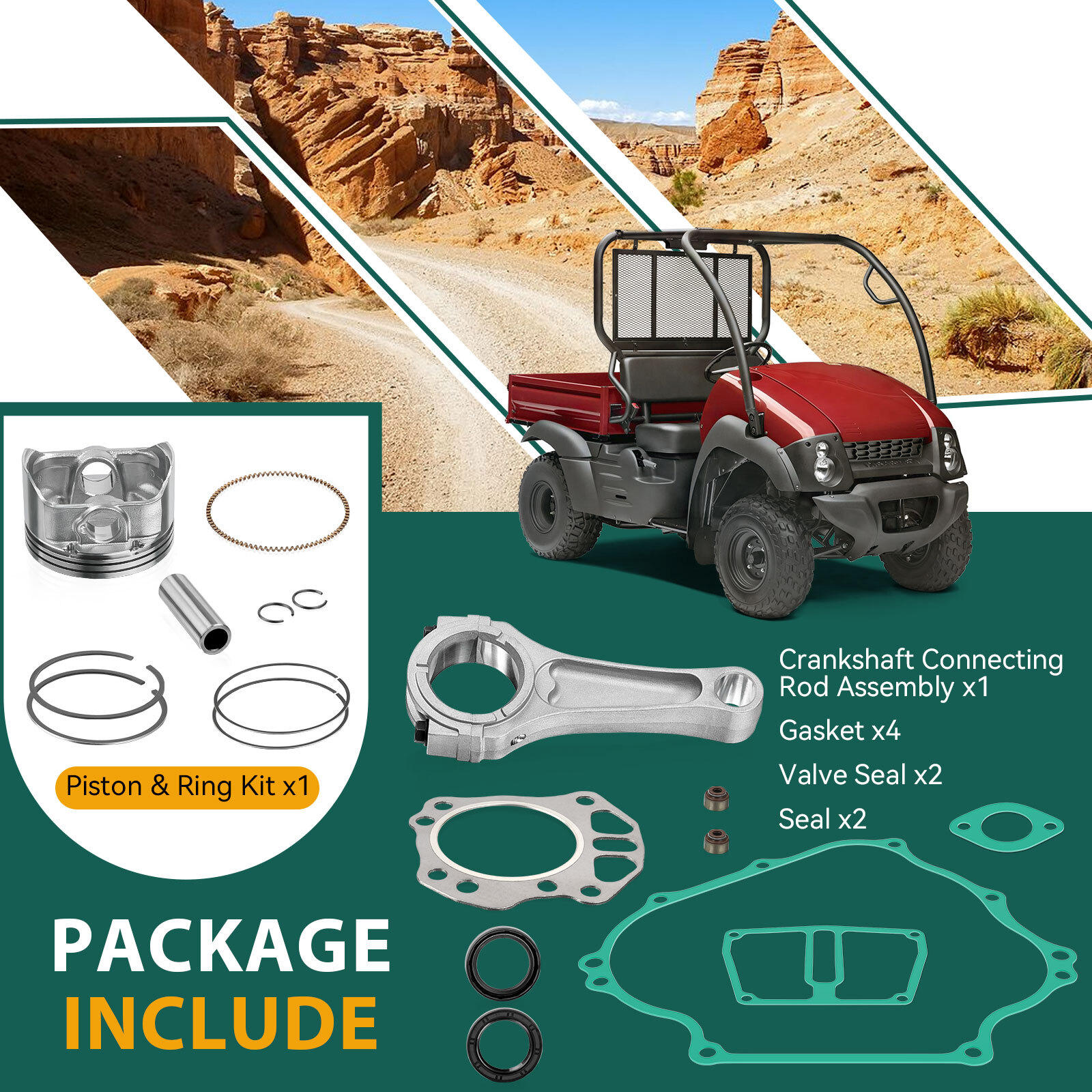 Engine Rebuild kit Piston Gaskets Connecting Rod for Kawasaki Mule 600 610 KAF40