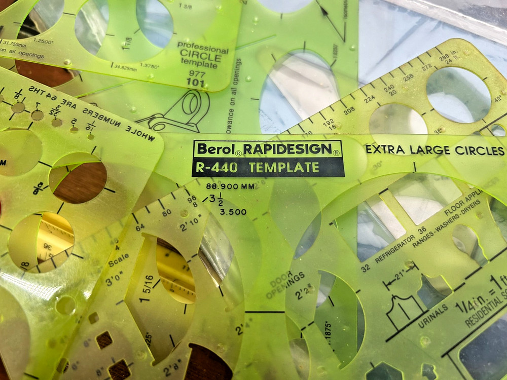 LARGE VINTAGE Tool Lot: Drafting Instruments, Precision Files, Templates & Case