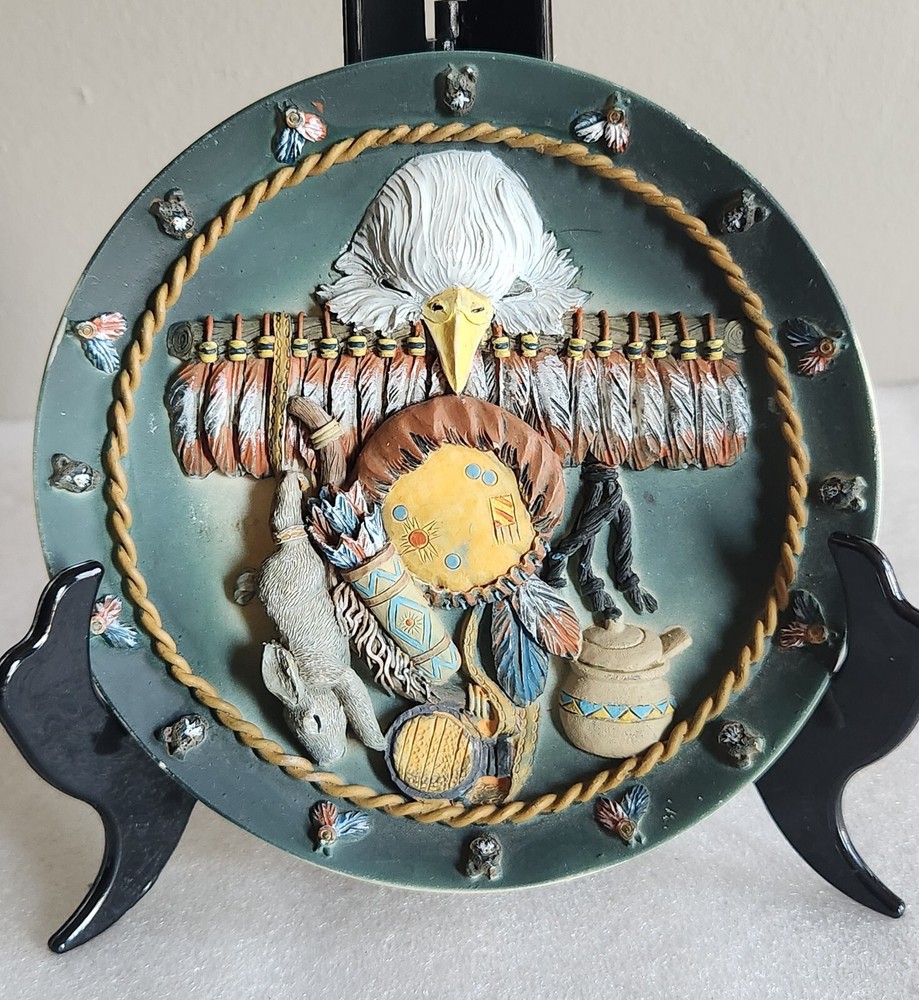 Native American Themed with Eagle Collectible Plaque 5¾"